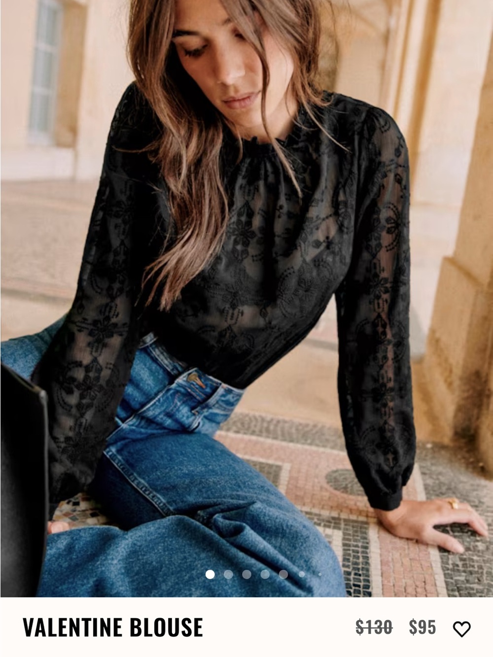 Sezane Valentine Sheer Lace Blouse - Black